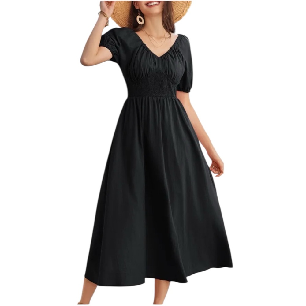 Black Women’s Grace Karin Puff Sleeve Cotton Sun Dress | size Large